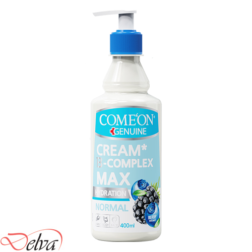 comeon- normal hydration -cream 400 ml کرم مرطوب کننده پمپی ب کمپلکس پوست معمولی پشن بری کامان