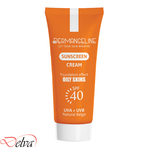 dermangeline-sun screen cream-natural beige-oily skin کرم ضد آفتاب کرم پودری بژ طبیعی پوست چرب درم انجلین